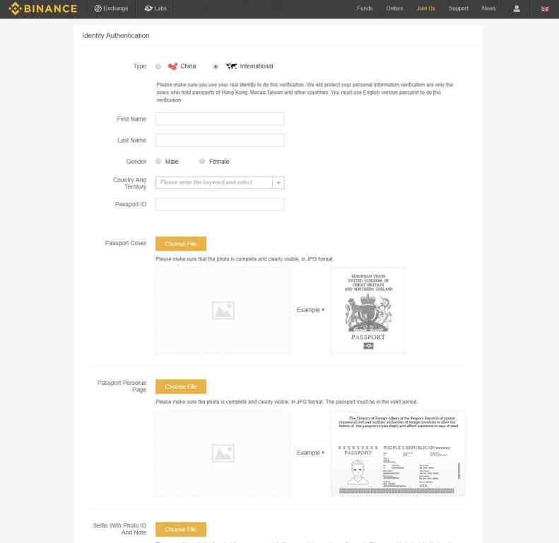 Binance verifikációs képernyő