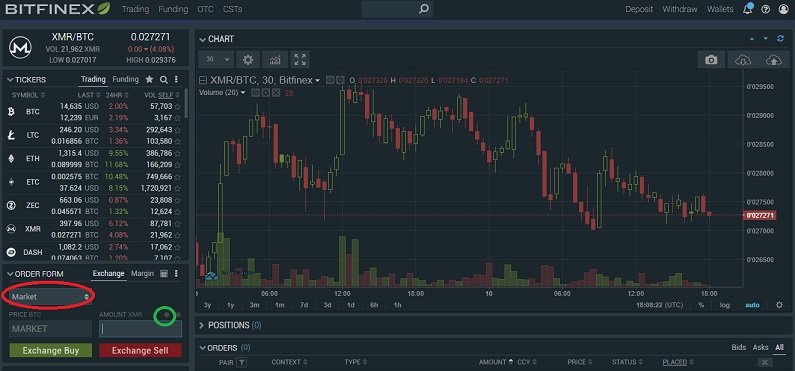 Bitfinex vásárlási képernyő