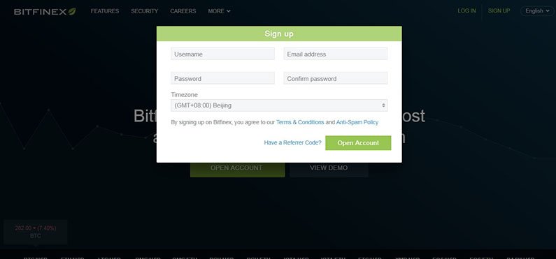 Binance regisztrációs képernyő